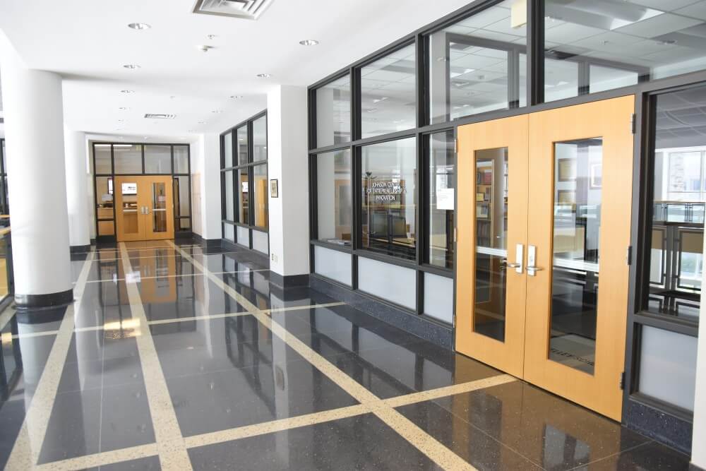 Raised access flooring in school building